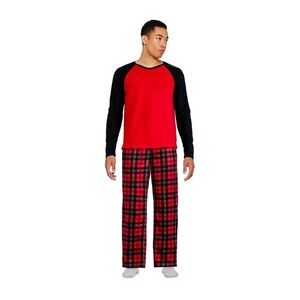 George Men's  Red Plaid Microfleece Pajamas 2-Piece Set